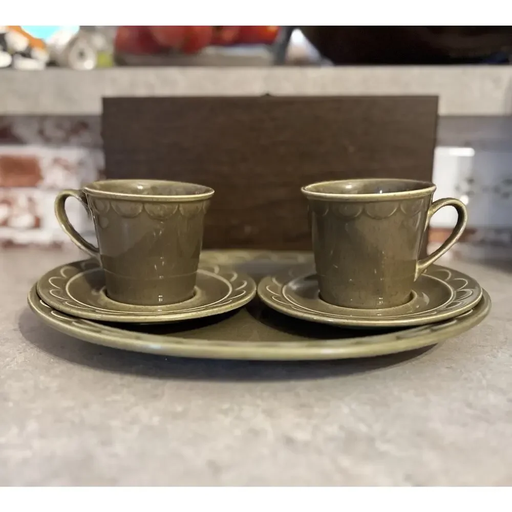 MCM‎ 70s Homer Laughlin Sheffield Granada Tray & Tea Cup Set Groovy Party Decor